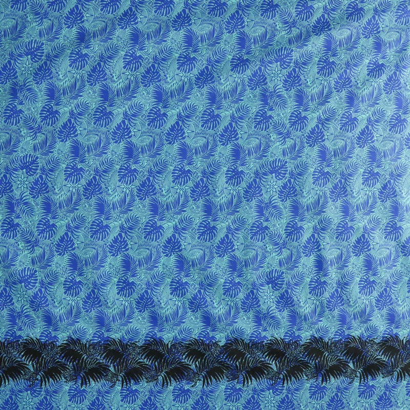Poly-Cotton Monstera Leaves Fabric with Border