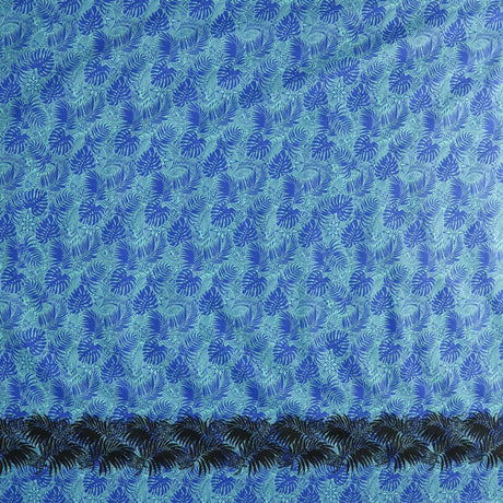 All Over Monstera Leaves Firm Fen Poly-Cotton Fabric - Monstera Leaves, Sea Turtles, Single Border, 36" X 45" (1 Yard)