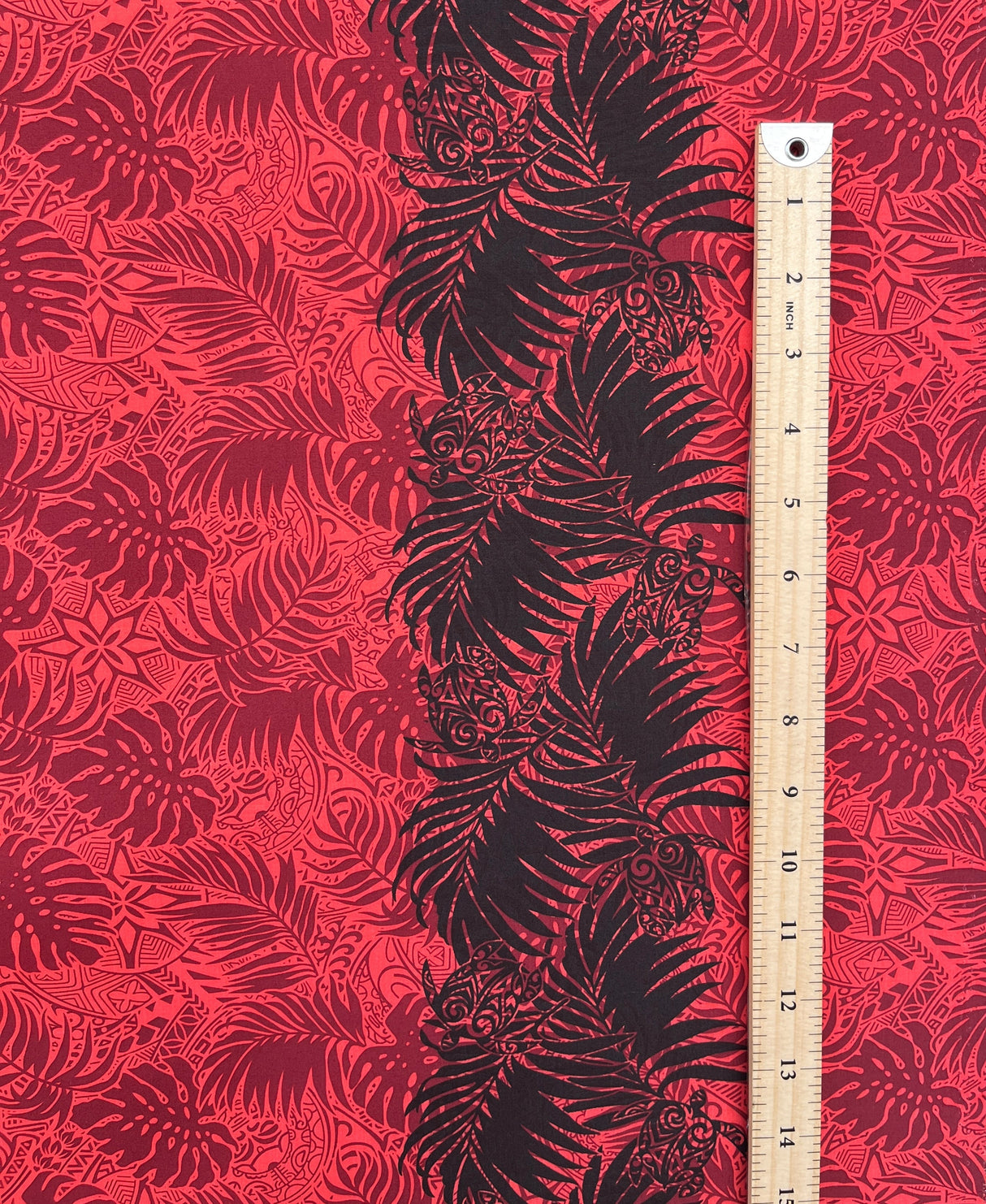 Poly-Cotton Monstera Leaves Fabric with Border