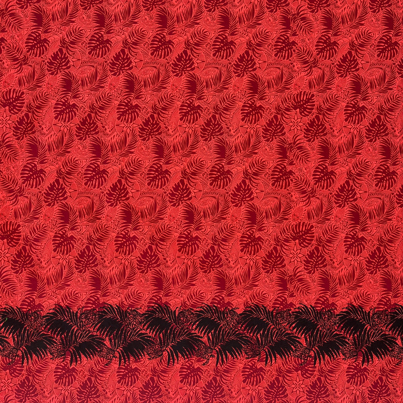Poly-Cotton Monstera Leaves Fabric with Border