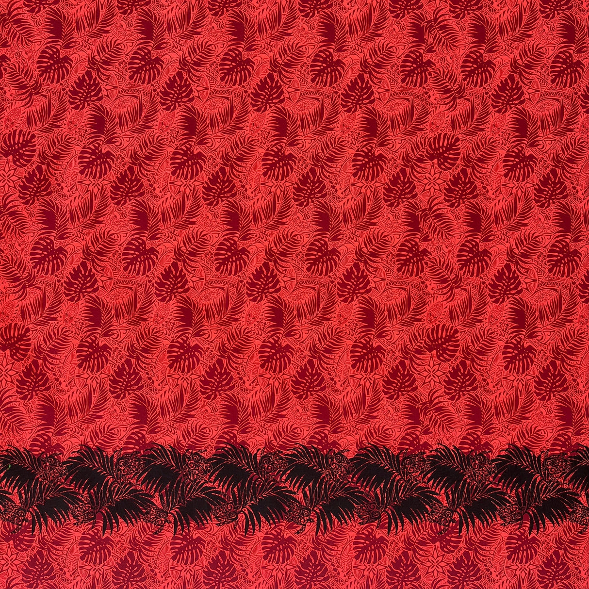 Poly-Cotton Monstera Leaves Fabric with Border