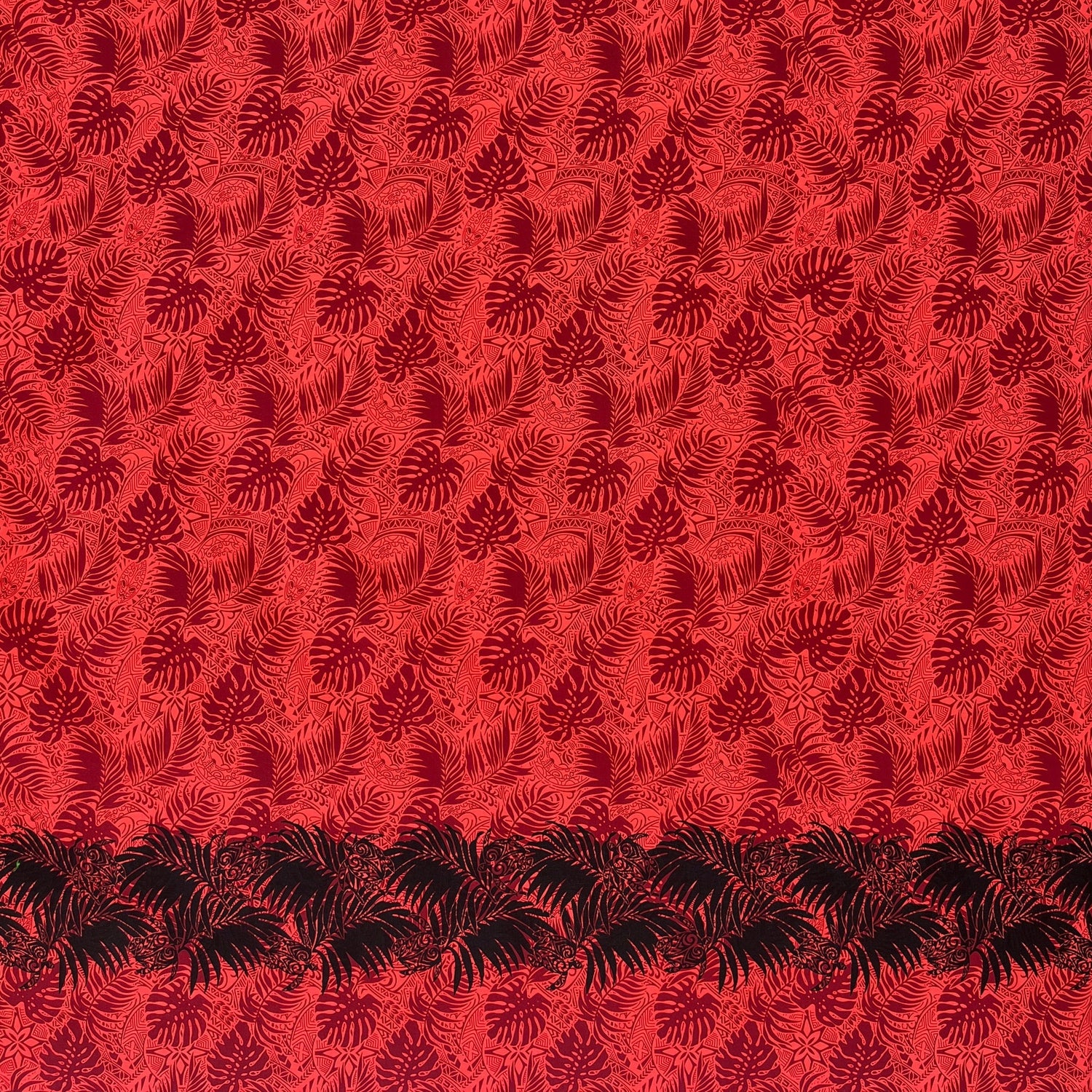 Poly-Cotton Monstera Leaves Fabric with Border