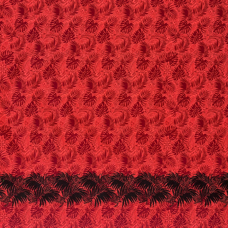 Poly-Cotton Monstera Leaves Fabric with Border