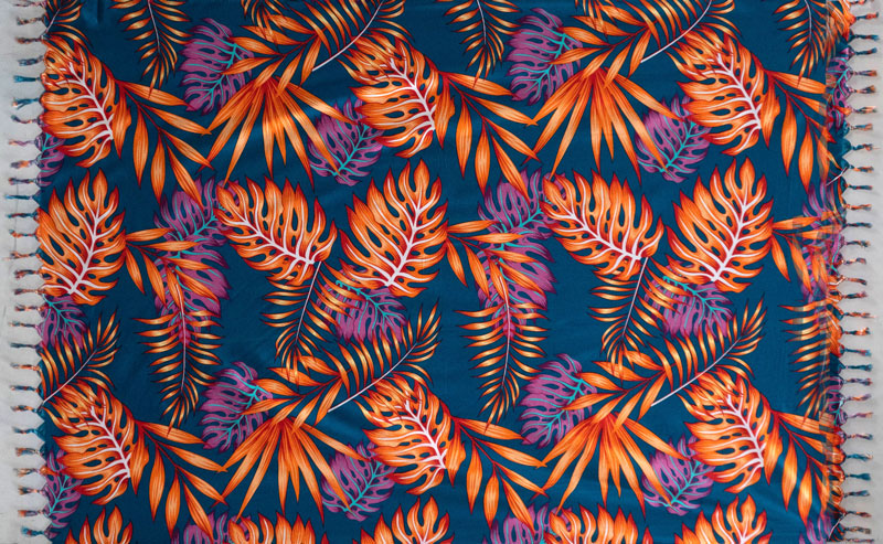 All Over Split Leaves Rayon Fabric - Split Leaves Print, Fringed Edges, 72" L X 45" W (1 Piece)