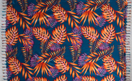 All Over Split Leaves Rayon Fabric - Split Leaves Print, Fringed Edges, 72" L X 45" W (1 Piece)