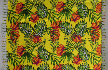 All Over Split Leaves Rayon Fabric - Split Leaf Print, Fringed Edges, 72" L X 45" W (1 Piece)