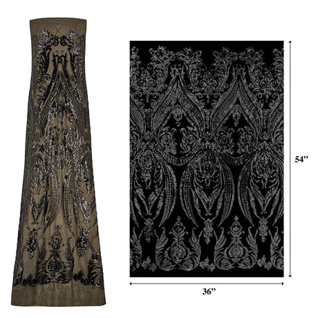 Amelia Stretch Mesh Sequin Polyester Spandex Fabric - Black/Black, 2-Way Stretch, 52" Width (1 Yard)