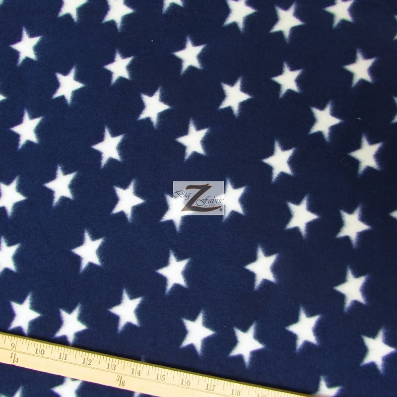 Printed Fleece Fabric Stars Blue and White