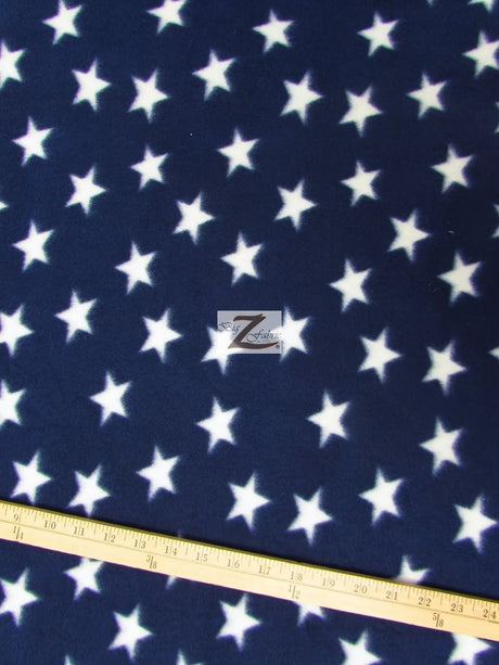 Printed Fleece Fabric Stars Blue and White