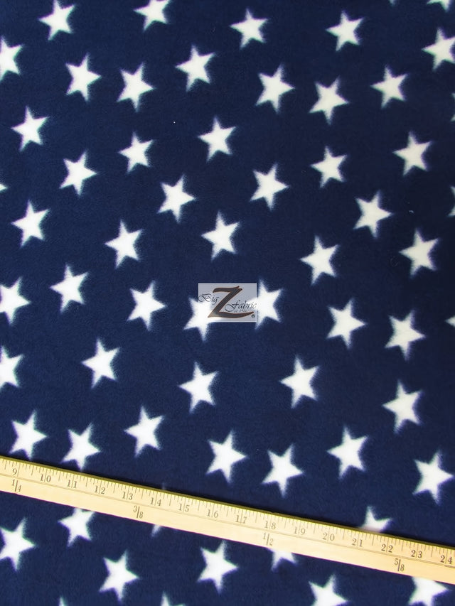 Printed Fleece Fabric Stars Blue and White