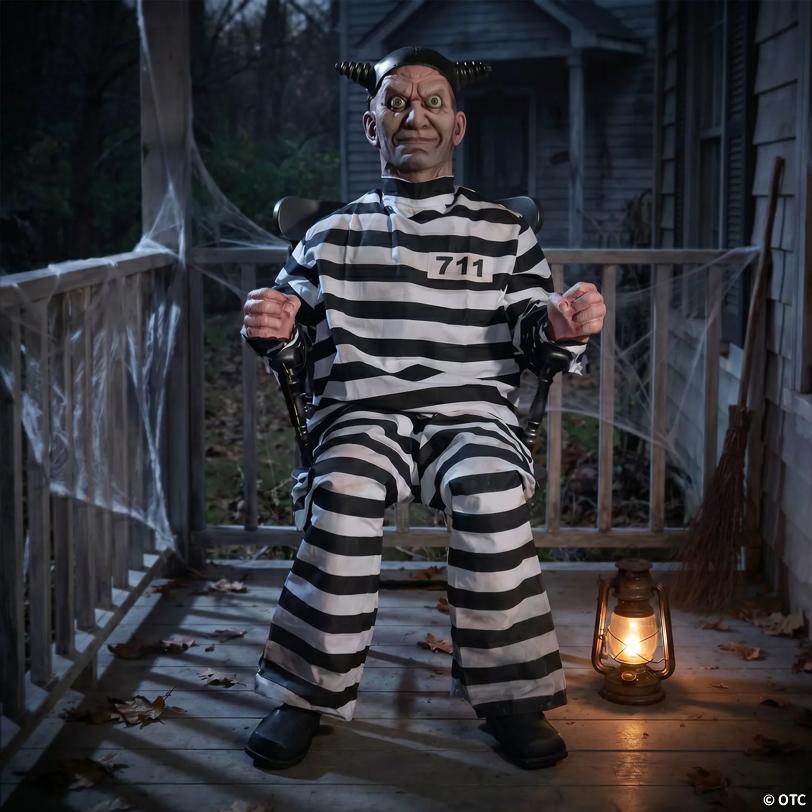 Animated Buzz Condemned Prisoner in Electric Chair with Sound Halloween Decoration