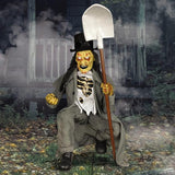 Animated Light-Up Crouching Grave Digger with Sound Halloween Decoration