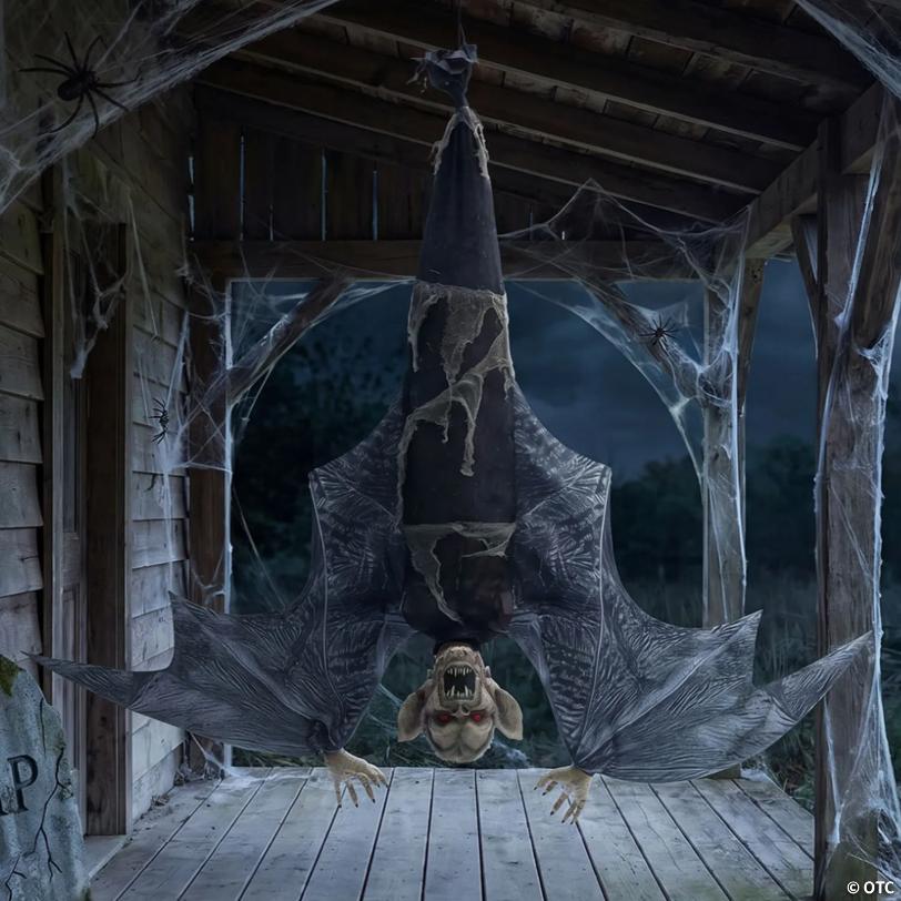 Animated Light-Up Hanging Menacing Bat with Sound Halloween Decoration