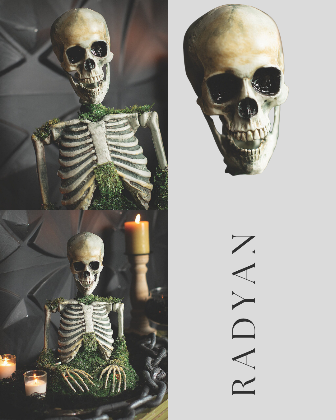 Animated Mossy Skeleton Tabletop Halloween Decoration 9 3/4" x 14 3/4"