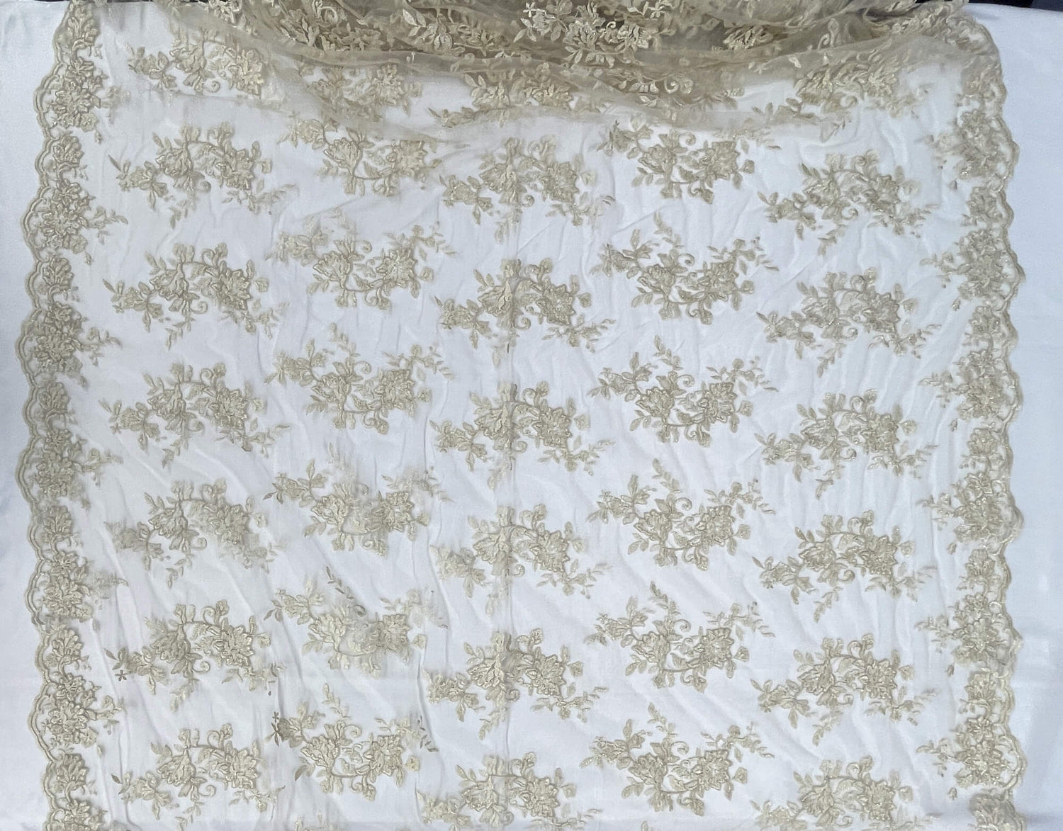 Corded Floral Lace Fabric Ivory