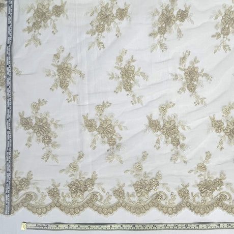 Corded Bridal Lace Fabric - Embroidered Polyester Net Mesh, 56" Width (1 Yard)