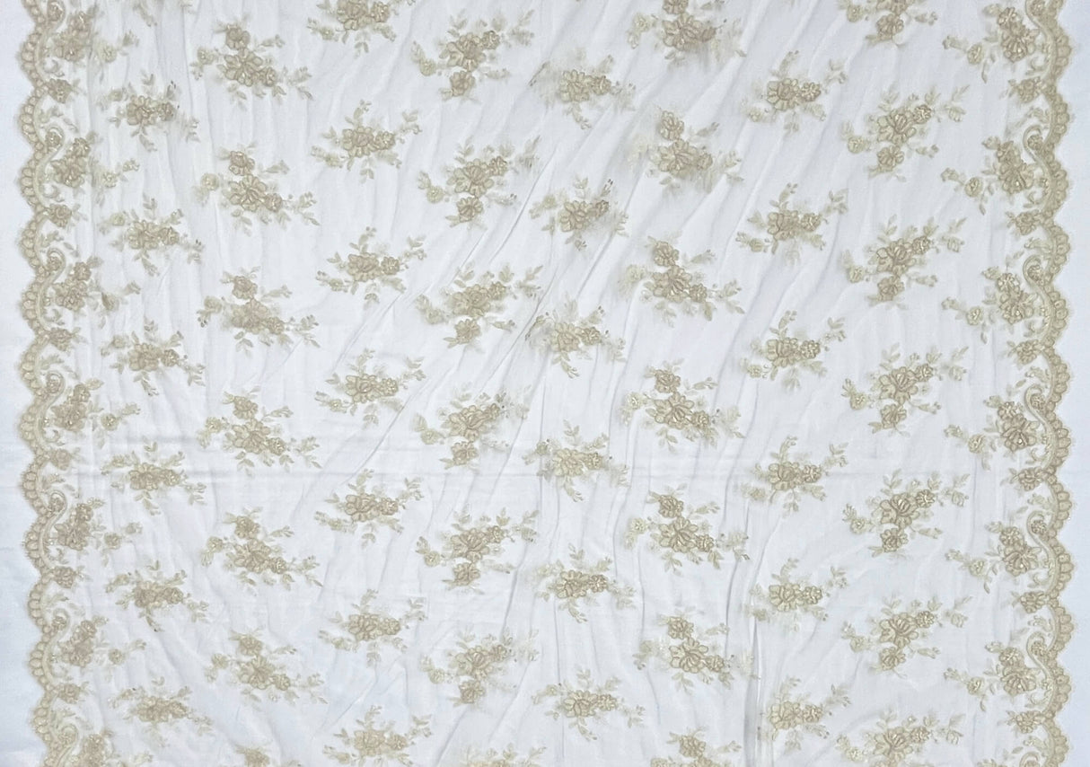 Corded Bridal Lace Fabric on Polyester Net Mesh
