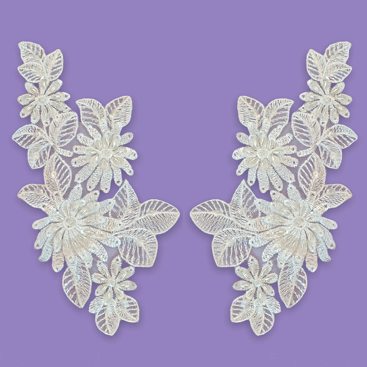 Beaded Lace Applique on Polyester Organza