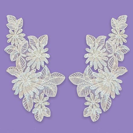 Beaded Lace Applique on Polyester Organza