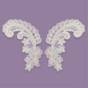 Beaded Corded Floral Lace Applique White 2" x 5.5"