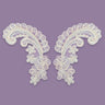 Beaded Corded Floral Lace Applique White 2" x 5.5"