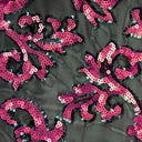 Applique Stretch Mesh Sequin Polyester Spandex Fabric - Baroque Sequin Embroidered Mesh, 58/56" Cut Width, 50" Usable Width (1 Yard)