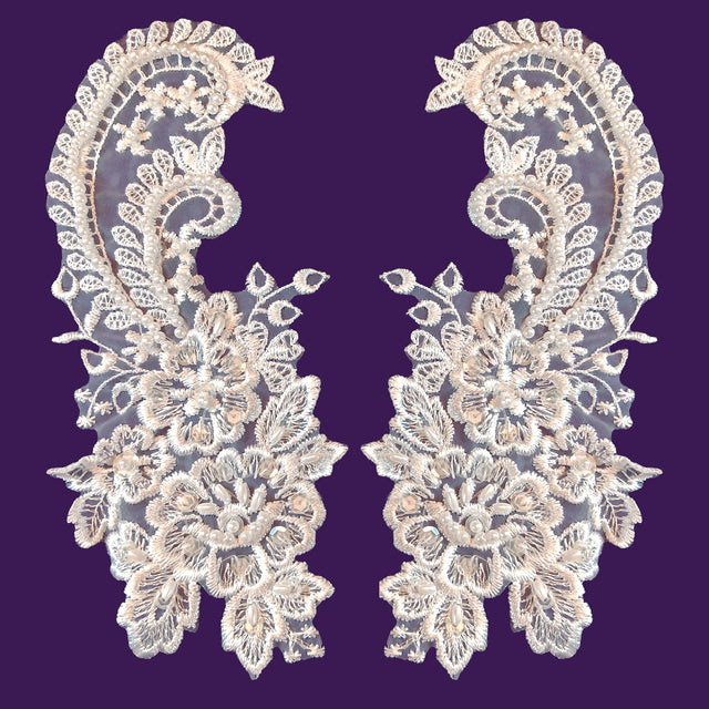 Beaded Lace Applique on Polyester Organza