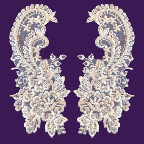 Beaded Bridal Lace Applique White 8.75 x 4