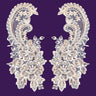 1 Pair Beaded Bridal Lace Applique Embroidered on 100% Polyester Organza 8.75" x 4" Each Side