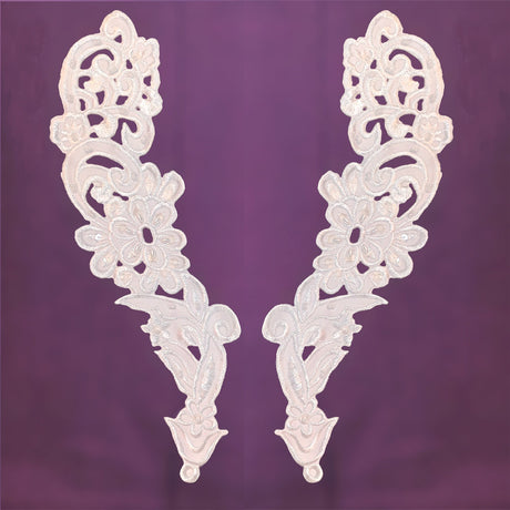 Beaded Lace Applique on Satin Off White