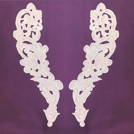 Beaded Lace Applique on Satin Off White