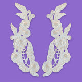 Beaded Lace Applique Off White Satin
