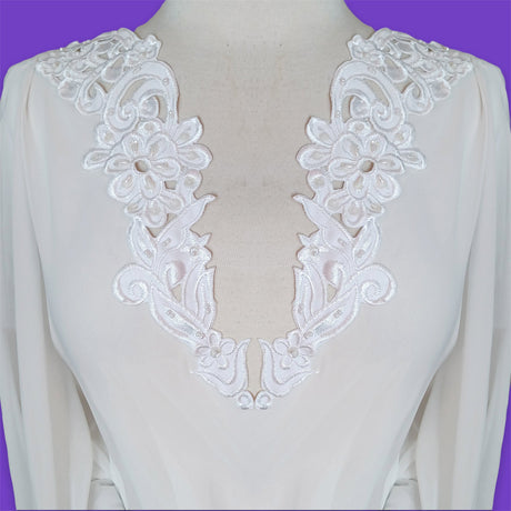 Beaded Lace Applique on Satin Off White