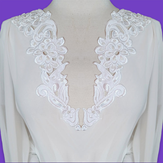 Beaded Lace Applique on Satin Off White
