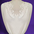 Beaded & Corded Floral Lace Applique Embroidered On 100% Polyester Net Mesh Fabric - White Floral Applique, 2.75" X 8.75" (1 Pair)