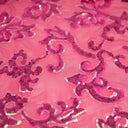 Applique Stretch Mesh Sequin Polyester Spandex Fabric - Baroque Sequin Embroidered Mesh, 58/56" Cut Width, 50" Usable Width (1 Yard)