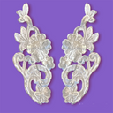 1 Pair Beaded Lace Applique Embroidered on 100% Polyester Satin 9.25" x 3.75" Each Side