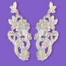 1 Pair Beaded Lace Applique Embroidered on 100% Polyester Satin 9.25" x 3.75" Each Side