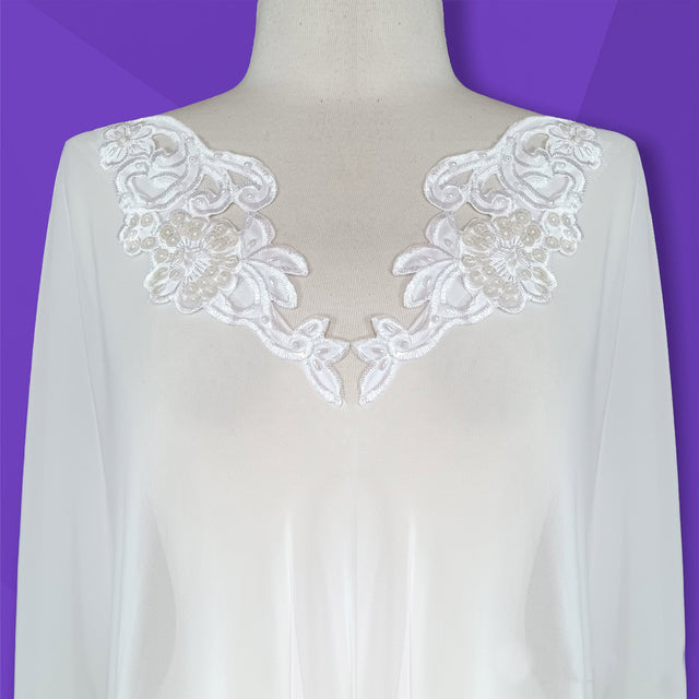Beaded Satin Applique White Ivory