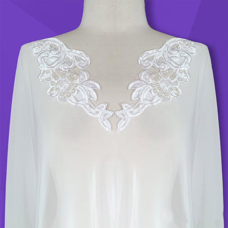 Beaded Lace Applique 100 Percent Polyester Satin Fabric - White, Ivory, Beaded Embroidered Satin Applique, 9.25" X 3.75" Each Side (1 Pair)