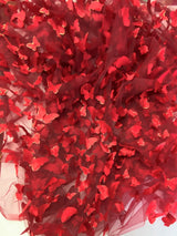 3D Butterflies Apple Red Polyester Mesh Fabric - Light Weight Satin Butterflies, Apple Red, 54" Width