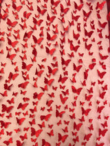 3D Butterflies Apple Red Polyester Mesh Fabric - Light Weight Satin Butterflies, Apple Red, 54" Width