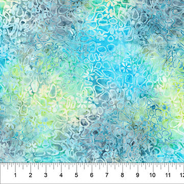 Cotton Fabric Aqua Blue Medallion Flora 44/45"