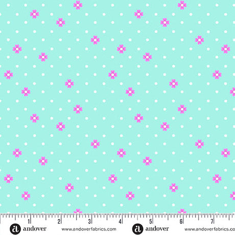 Cotton Print Aqua Dot Dot Bloom Fabric 44/45"