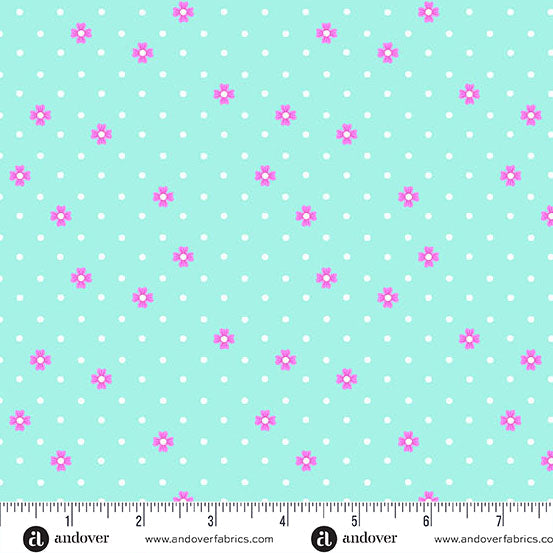 Cotton Print Aqua Dot Dot Bloom Fabric 44/45"