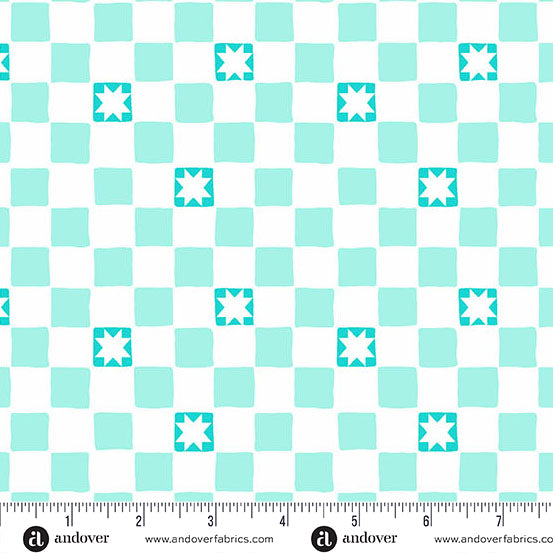 Cotton Fabric Aqua Twinkle Tiles 44/45"