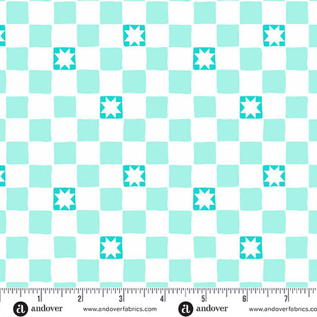 Cotton Fabric Aqua Twinkle Tiles 44/45"