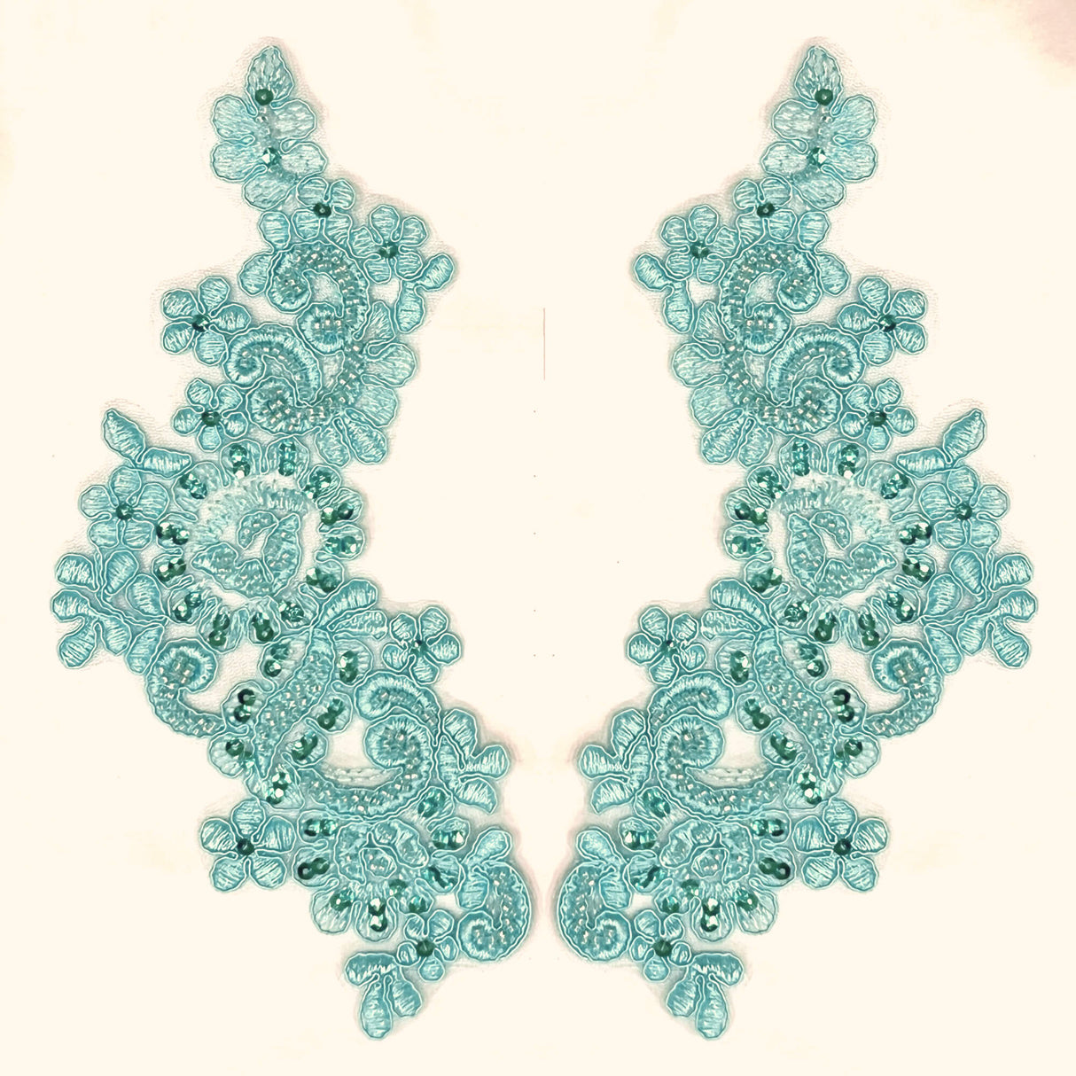 Beaded Corded Floral Lace Applique Pair