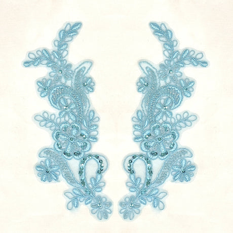 Beaded Corded Floral Lace Applique Pair