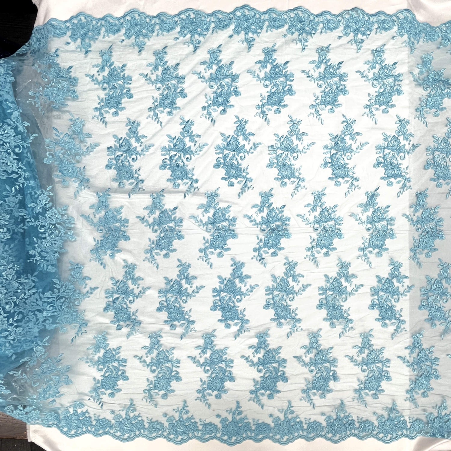 Corded Floral Lace Fabric - Scalloped Edges, 53" Width (1 Yard)